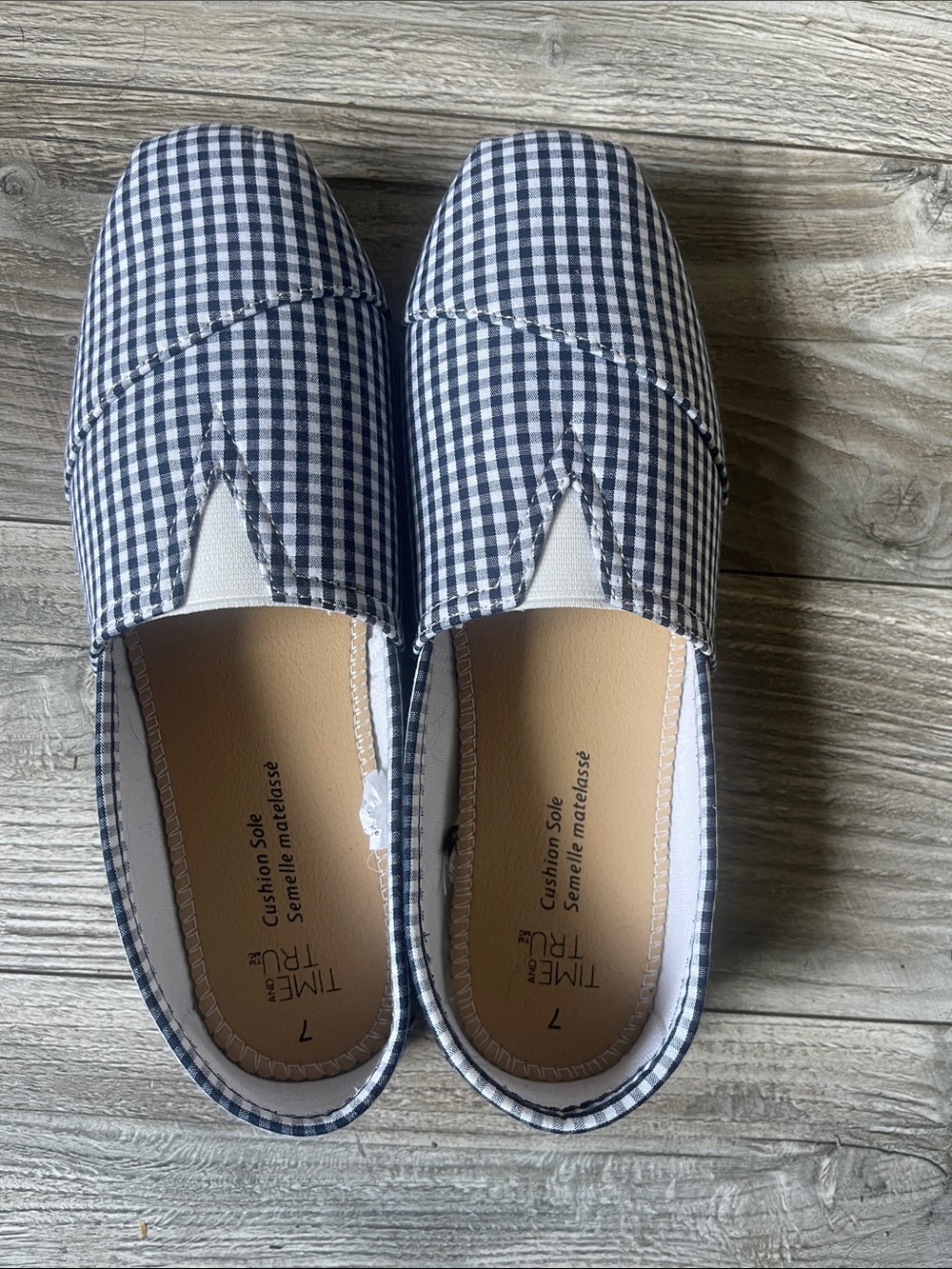 Time and Tru Navy and White Gingham Slip-On Flats
